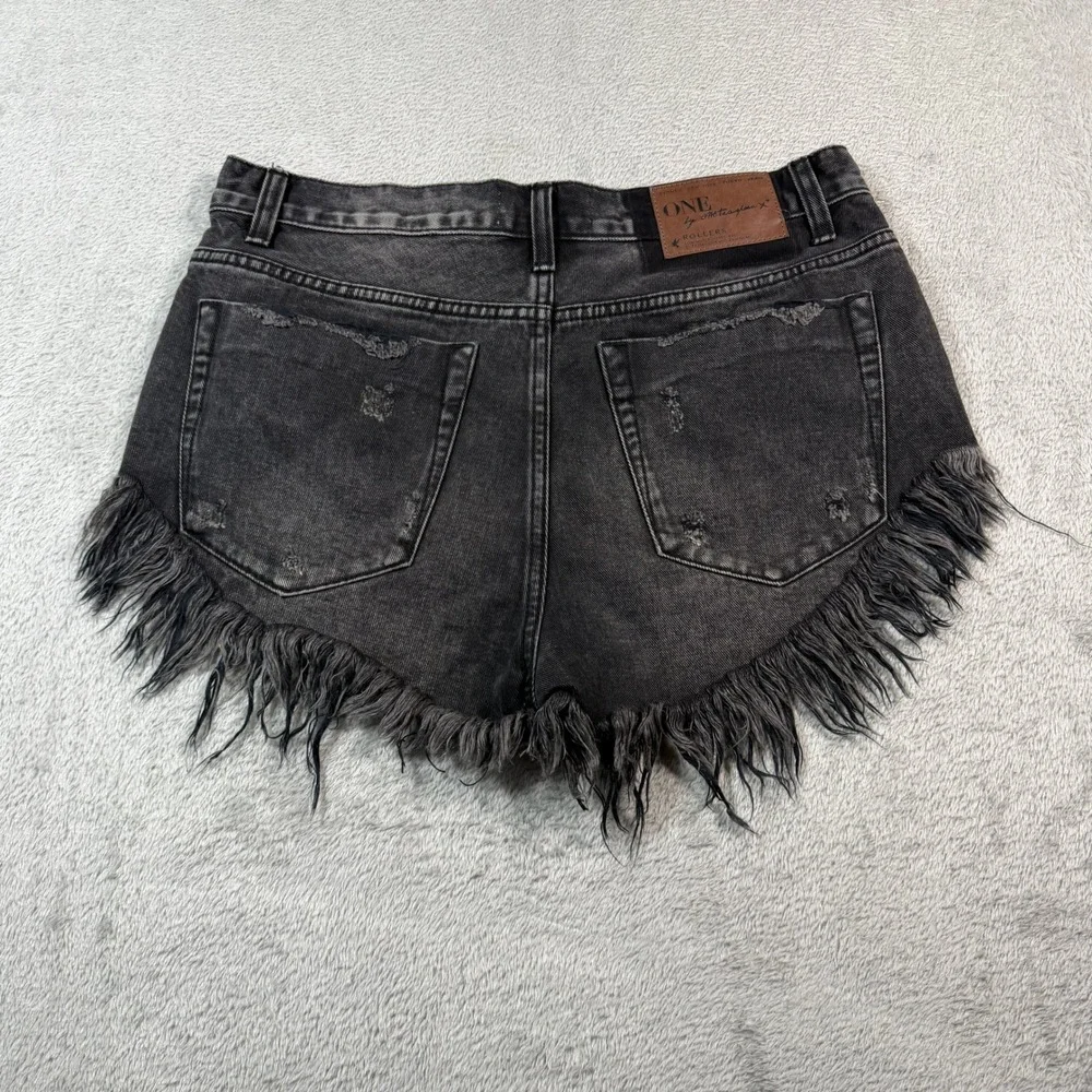 One Teaspoon Rollers Denim Shorts Women 26 Black Distressed Frayed Raw Hem